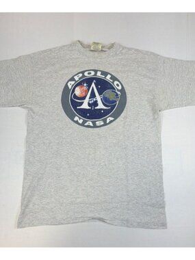 NASA Apollo Missions T Shirt Men Large Grey Space History Made in USA Vintage 90